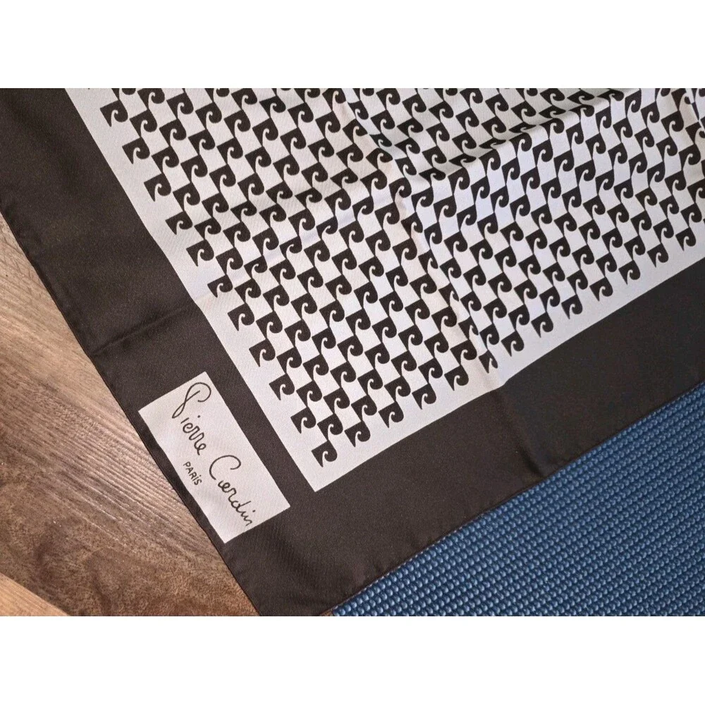 Vintage Pierre Cardin Brown Logo Geometric Pattern Square Scarf